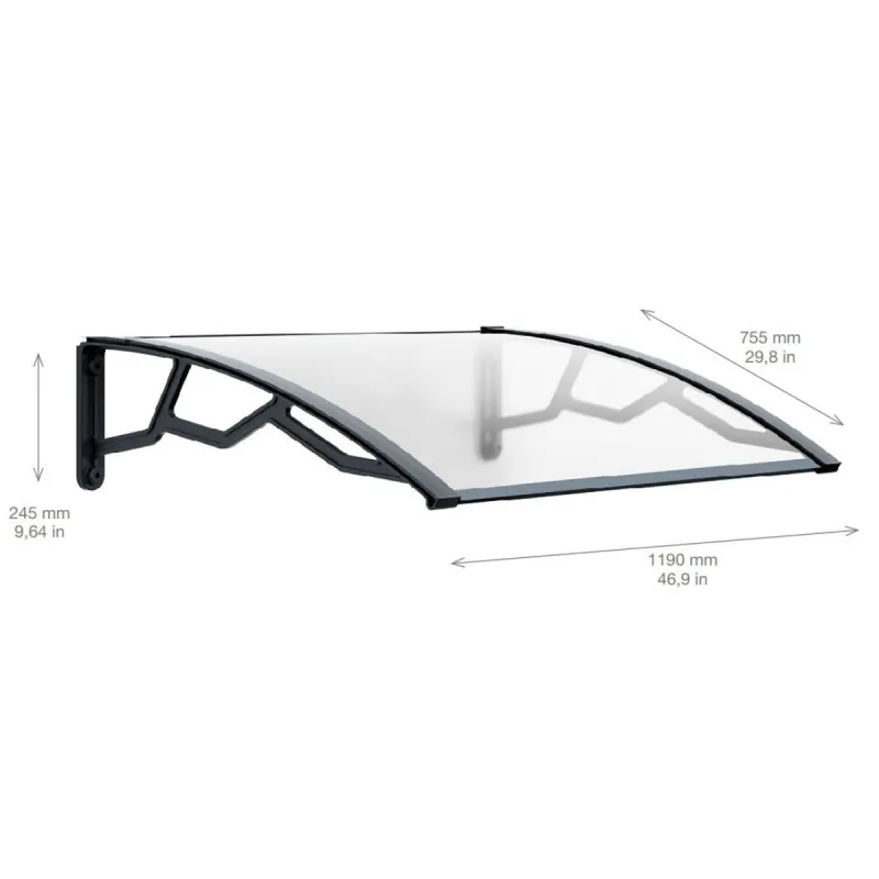 Auvent de Porte d'Entrée 80 x 120 cm - Polycarbonate Anti UV Marquise Extérieure Transparente - Protection Intempéries Art 