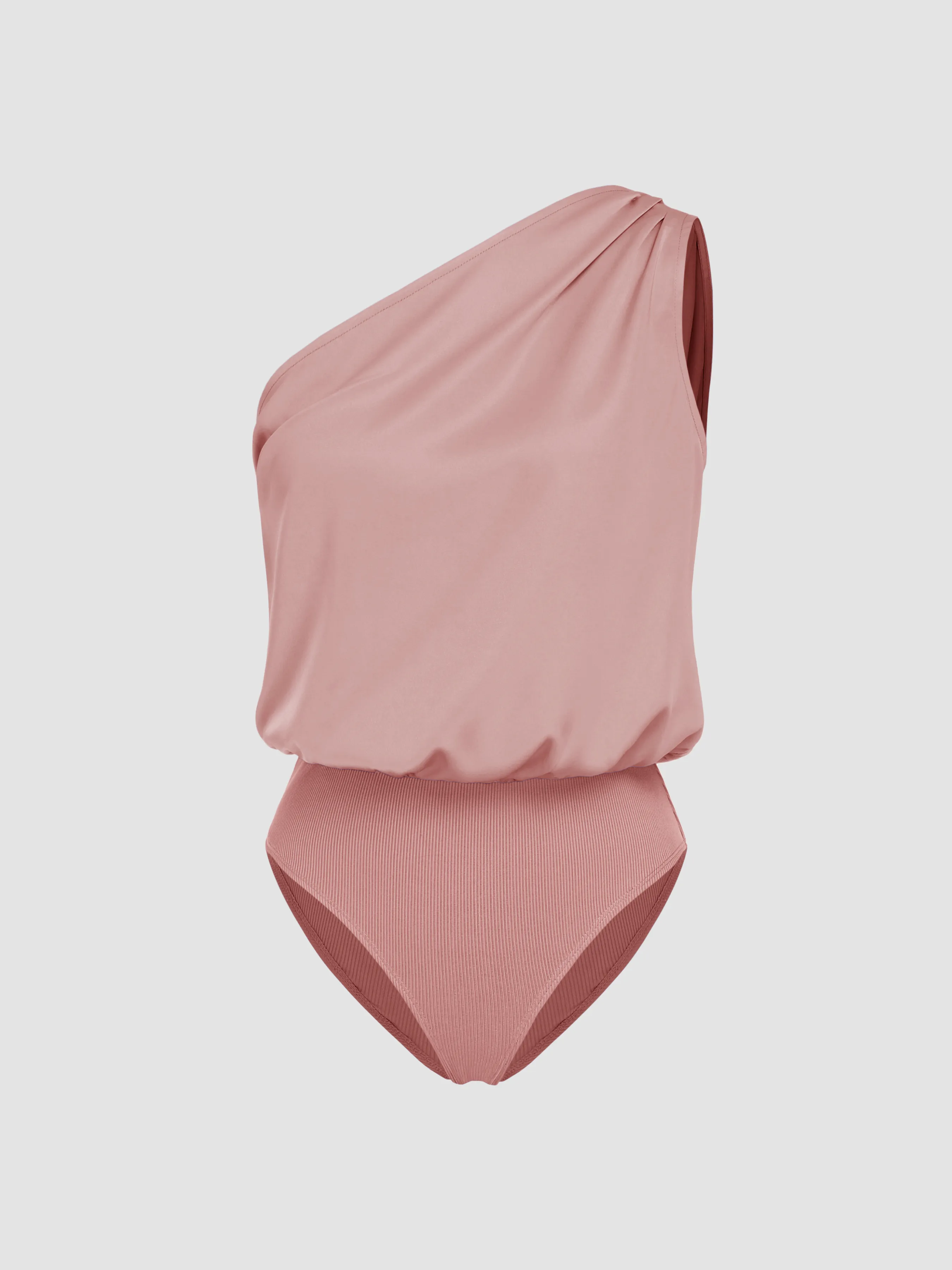 Body en satin à col asymétrique uni