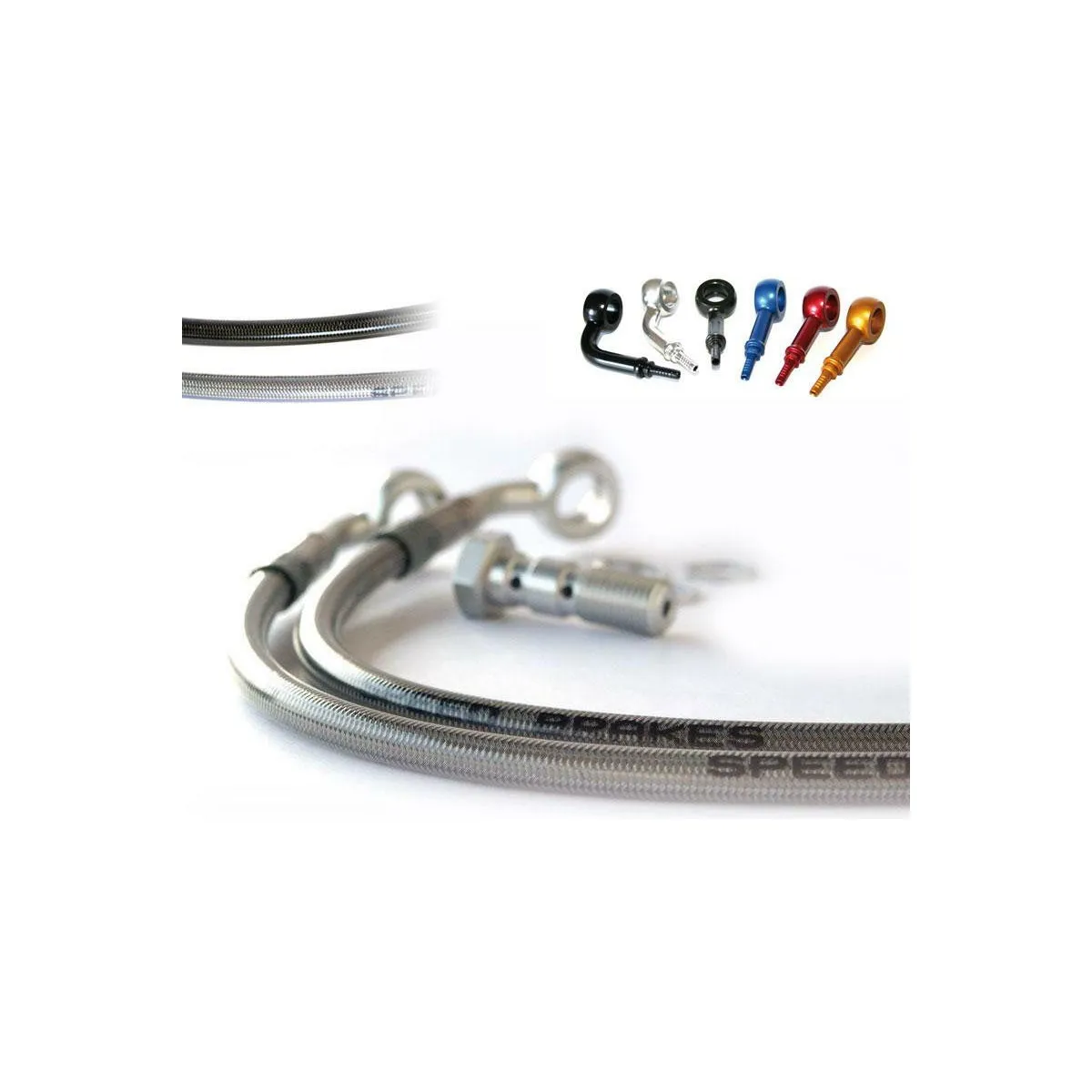 Durite de frein avant TECNIUM - Couleurs de durite et de raccords au choix - 650 KLX 1993-1997