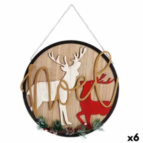 Décoration Suspendue Panneau renne de nol Naturel Bois MDF 29 x 1 x 29 cm (6 Unités)