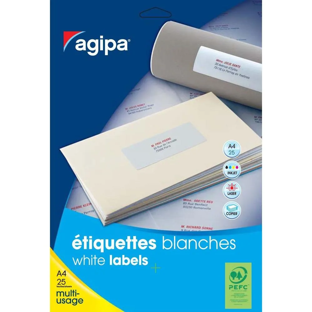 Etui de 400 Étiquettes 99,1x33,9 mm (16 x 25F A4) Multi-usage Coin Rond Perm.…