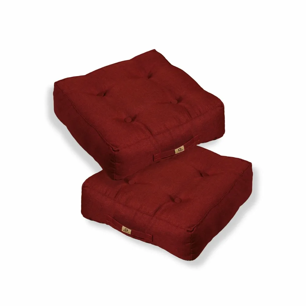 Lot de 2 coussins de sol effet lin 40 x 40 x 12 cm - rouge