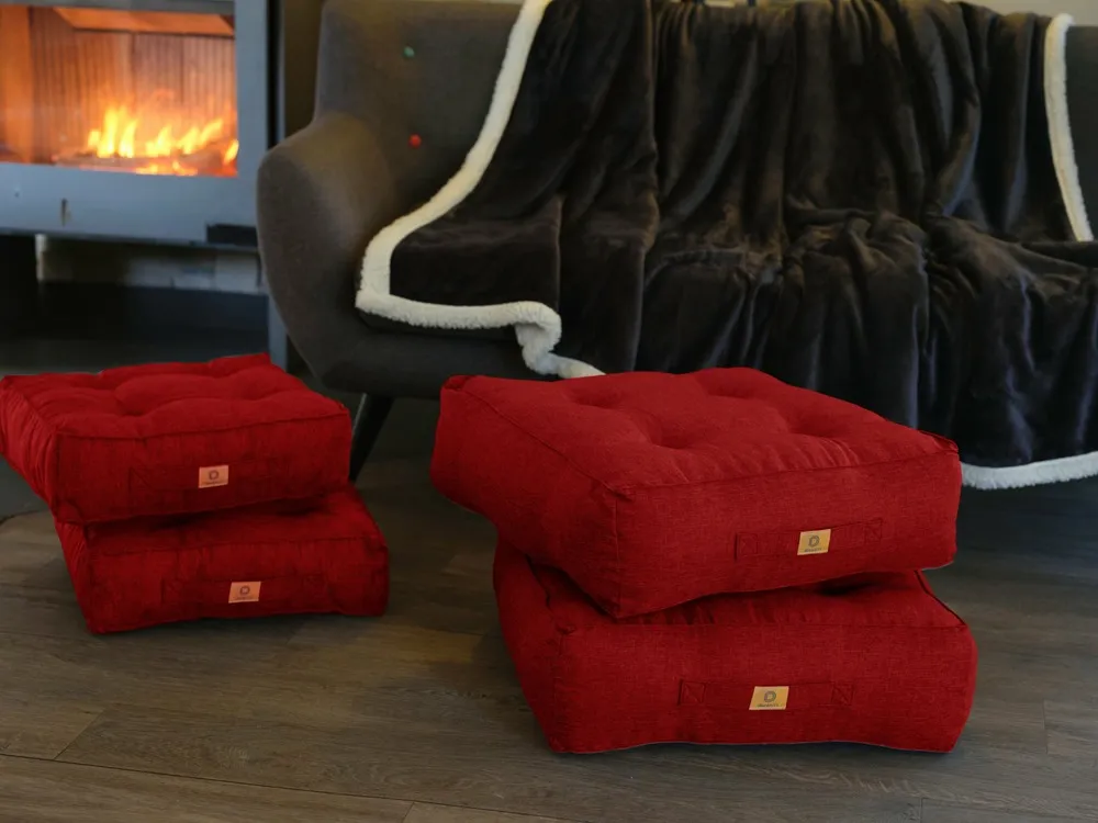 Lot de 2 coussins de sol effet lin 40 x 40 x 12 cm - rouge