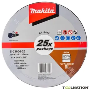 Makita Accessoires E-03006-25 Disque à tronçonner 230 x 22,23 x 2,0 mm acier inoxydable 25 Pièces