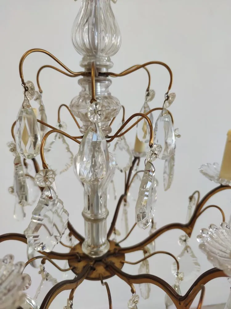 Medium cage chandelier with pendants and brass frame in louis xv style
