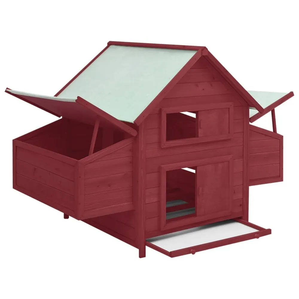 Poulailler 152 x 96 x 110 cm bois de sapin massif rouge et blanc