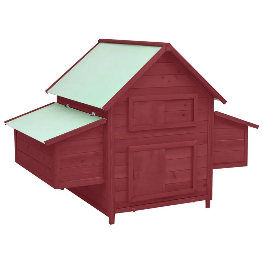 Poulailler 152 x 96 x 110 cm bois de sapin massif rouge et blanc