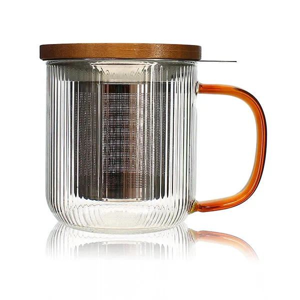 Tisanière mug Karl en verre borosilicate anse ambrée 300 ml Ogo 